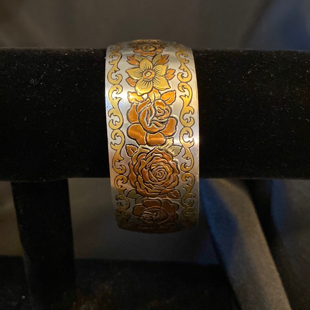 Reed & Barton Damascene Silver & Copper Cuff Bracelet